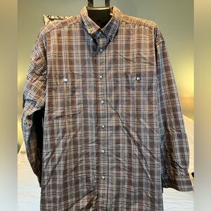 Wrangler Rugged Wear Plaid Shirt XXL Brown Wrinkle Resist Button Down